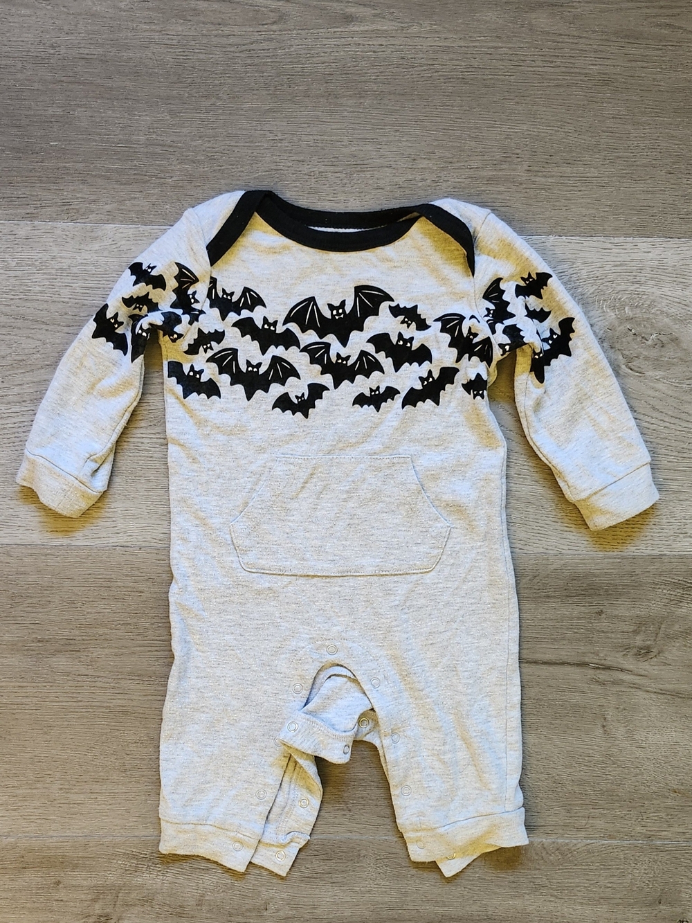 wonder nation Gray Long-Sleeve One-Piece with Black Bat Print